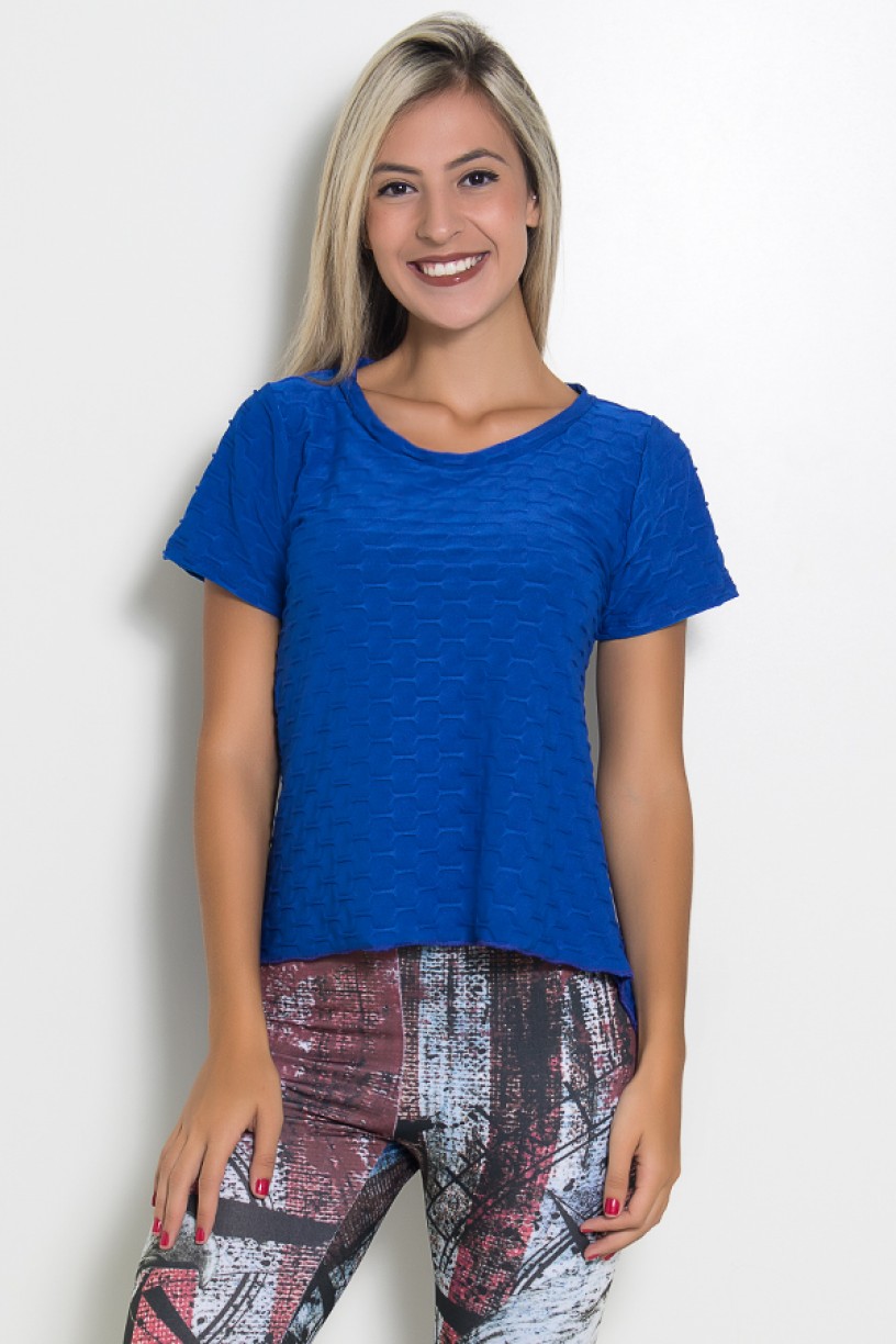 Camiseta Tecido Bolha Fitness Mullet (Azul Royal) | Ref: KS-F199-003