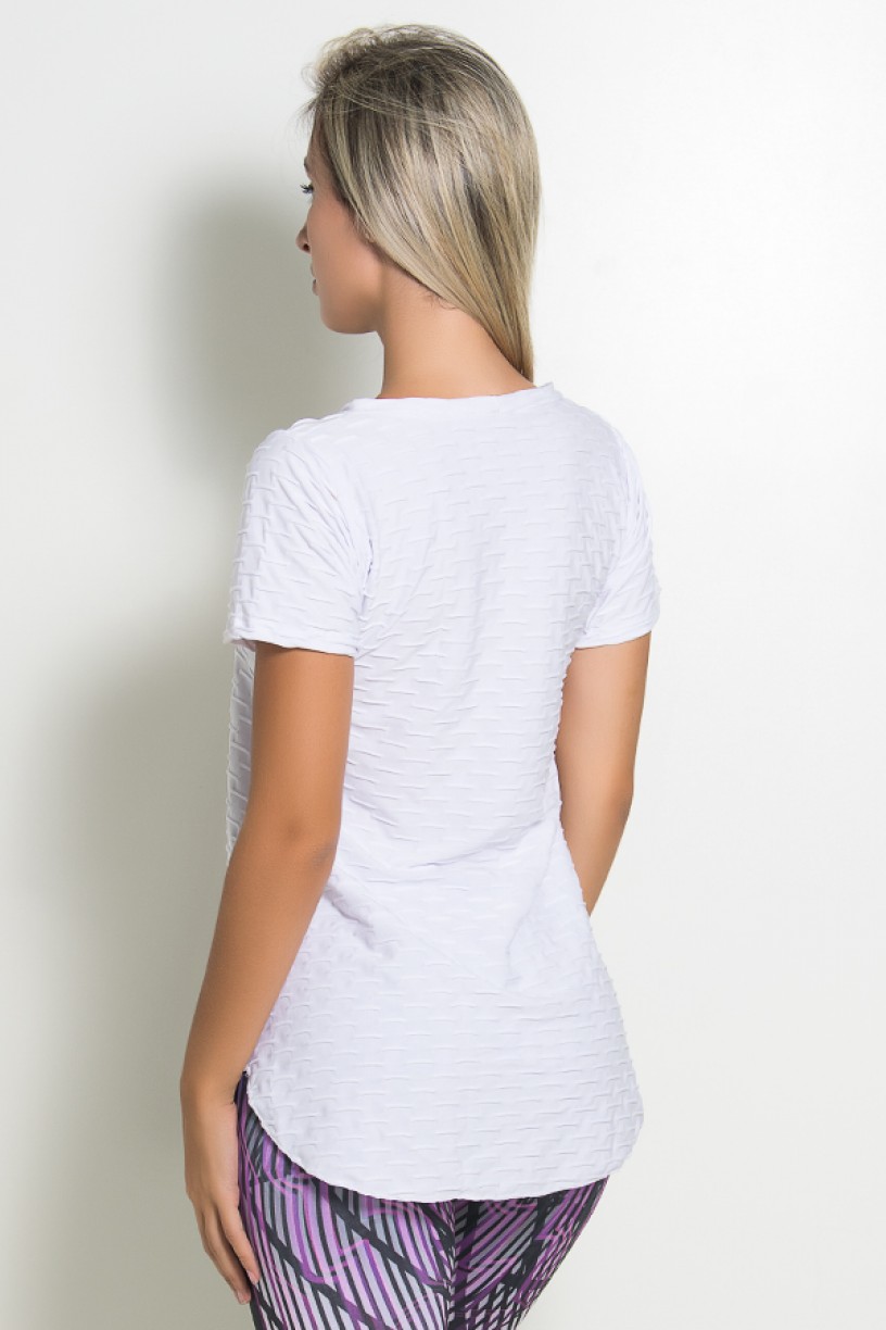 Camiseta Tecido Bolha Fitness Mullet (Branco) | Ref: KS-F199-004