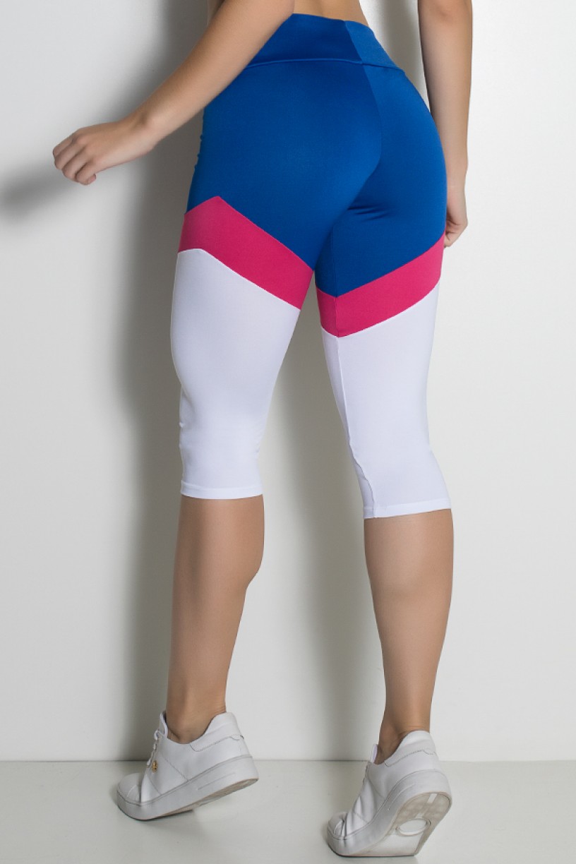 Corsário 3 Cores com Bolso no Cós (Azul Royal / Branco / Rosa Pink) | Ref: F2026-001