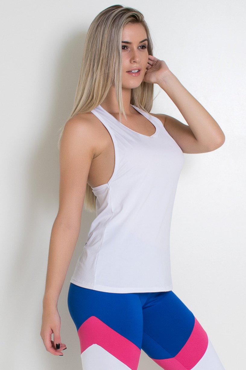 Camiseta de Microlight com Detalhe em Elástico (Branco /Azul Royal) | Ref: KS-F2027-001
