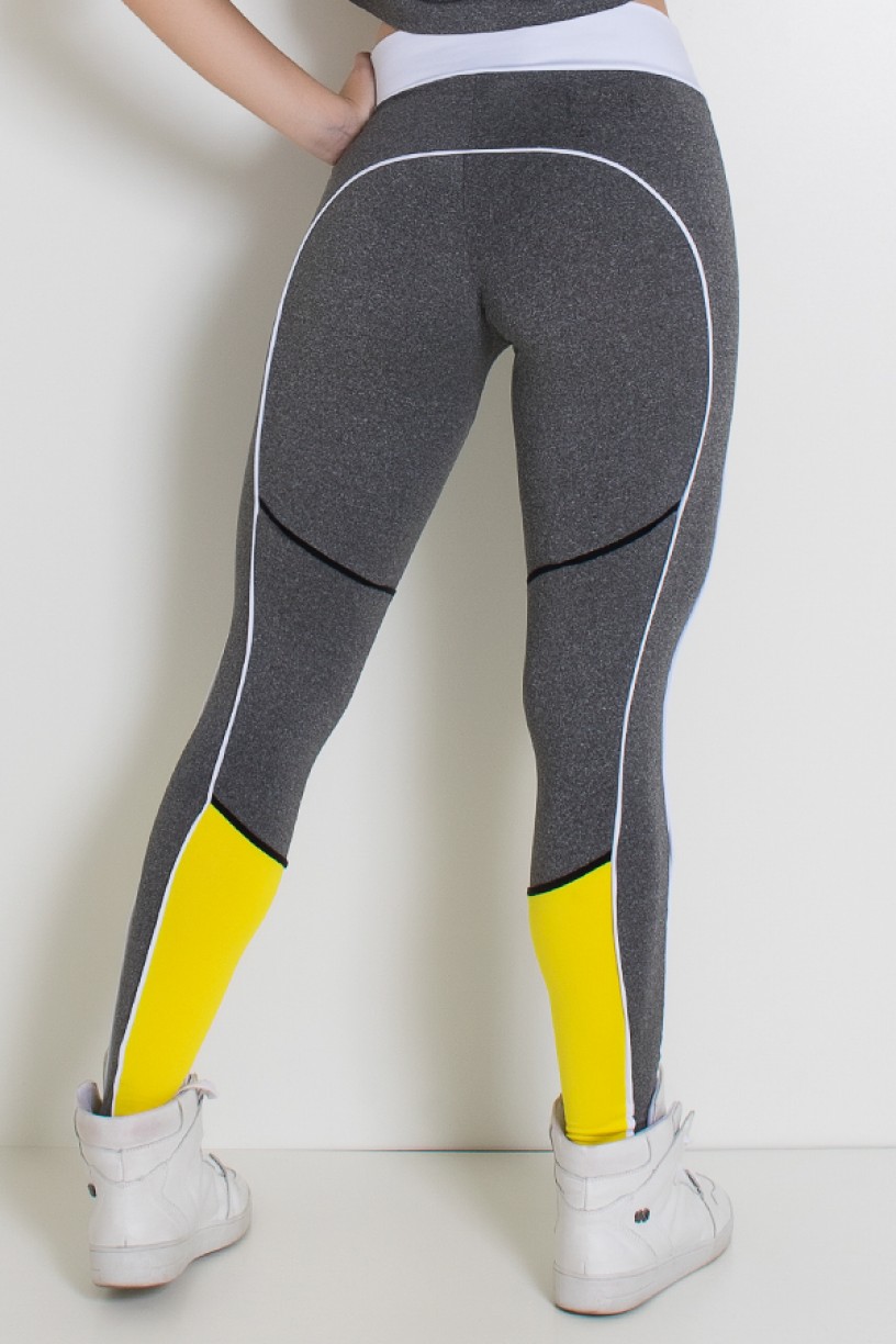 Calça Mescla com Detalhe Liso e Vivo (Mescla / Amarelo / Branco) | Ref: KS-F2065-001