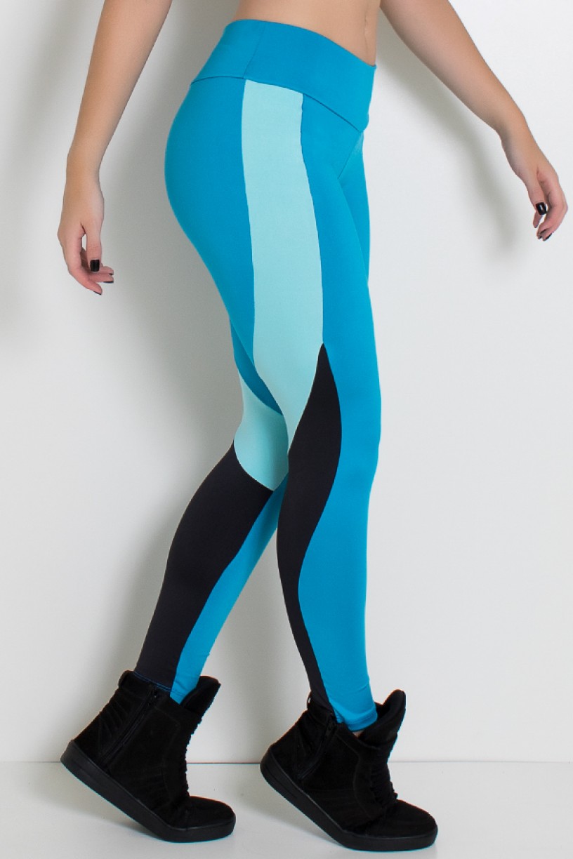 Legging Três Cores com Cós Médio (Azul Celeste / Azul Bebê / Preto) | Ref: KS-F2078-001