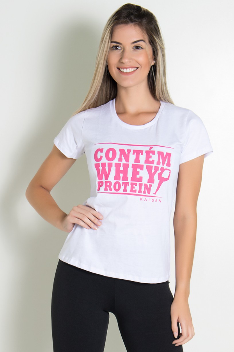 Camiseta Feminina Contém Whey Protein (Branco) | Ref: KS-F224-003