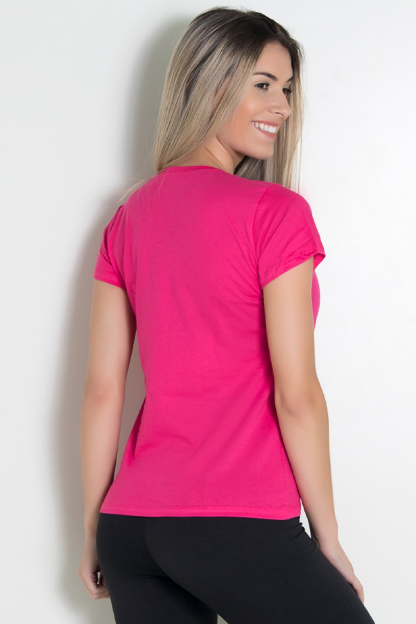 Camiseta Feminina Dont Frown Dont  Pout Just Work Out (Rosa Pink) | Ref: KS-F229-003