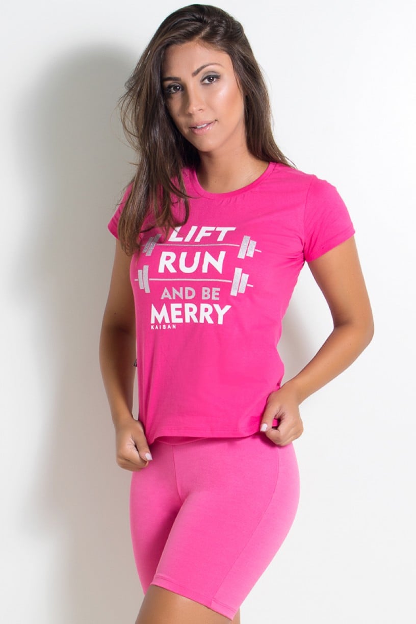 Camiseta Feminina Lift Run and be Merry (Rosa Pink) | KS-F236-001