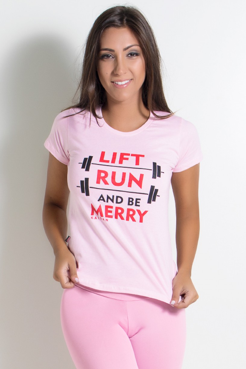 Camiseta Feminina Lift Run and be Merry (Rosa) | KS-F236-002