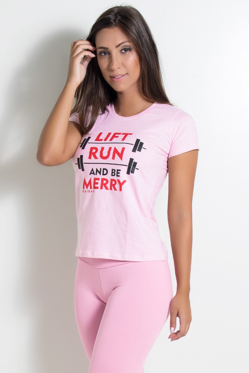 Camiseta Feminina Lift Run and be Merry (Rosa) | KS-F236-002