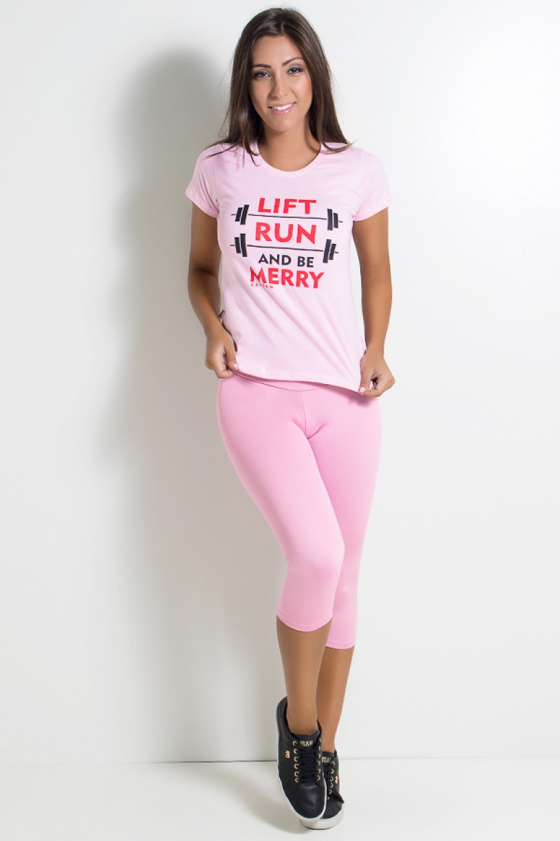 Camiseta Feminina Lift Run and be Merry (Rosa) | KS-F236-002