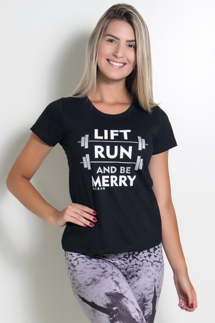 Camiseta Feminina Lift Run and be Merry (Preto) | KS-F236-003