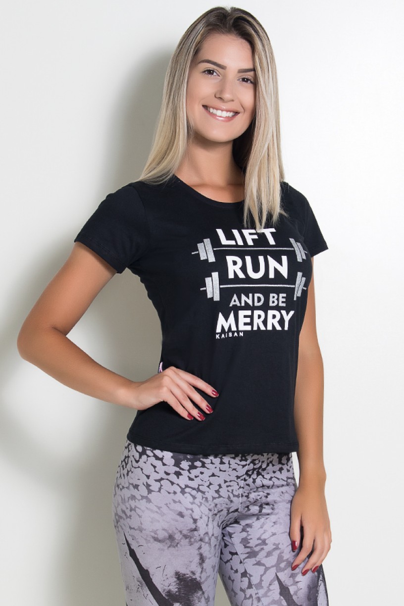 Camiseta Feminina Lift Run and be Merry (Preto) | KS-F236-003