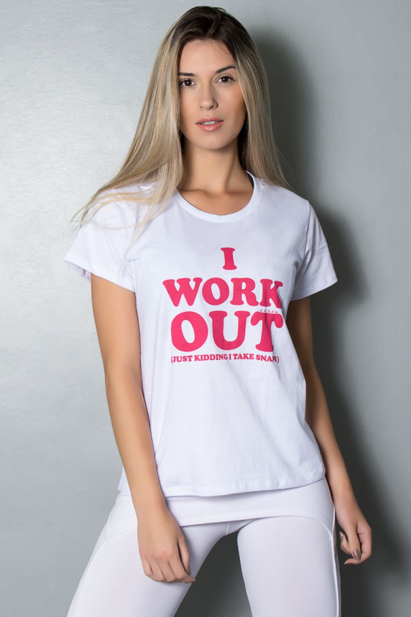 Camiseta Feminina (I Work Out) (Branco) | Ref.: KS-F238-002