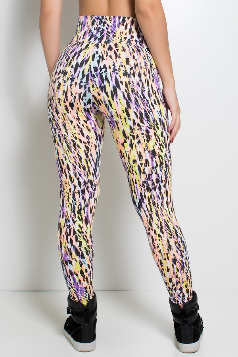 Legging Estampada Salmão Amarelo e Roxo com Preto | Ref: KS-F27-053