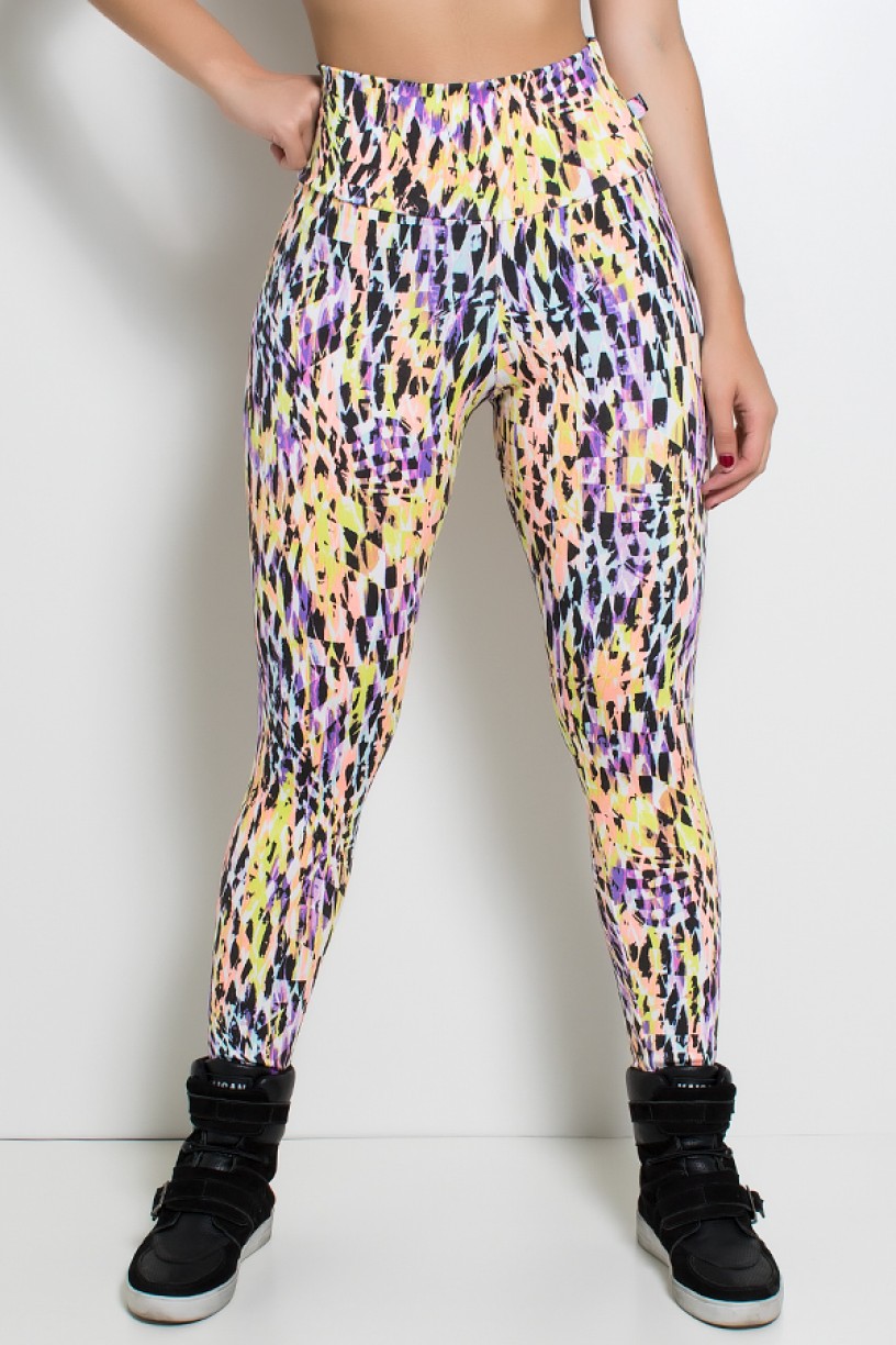 Legging Estampada Salmão Amarelo e Roxo com Preto | Ref: KS-F27-053