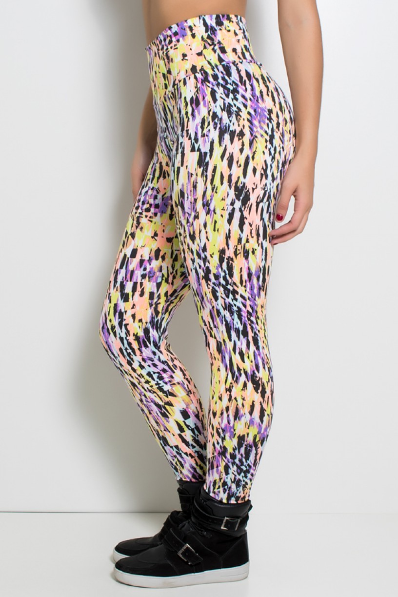 Legging Estampada Salmão Amarelo e Roxo com Preto | Ref: KS-F27-053