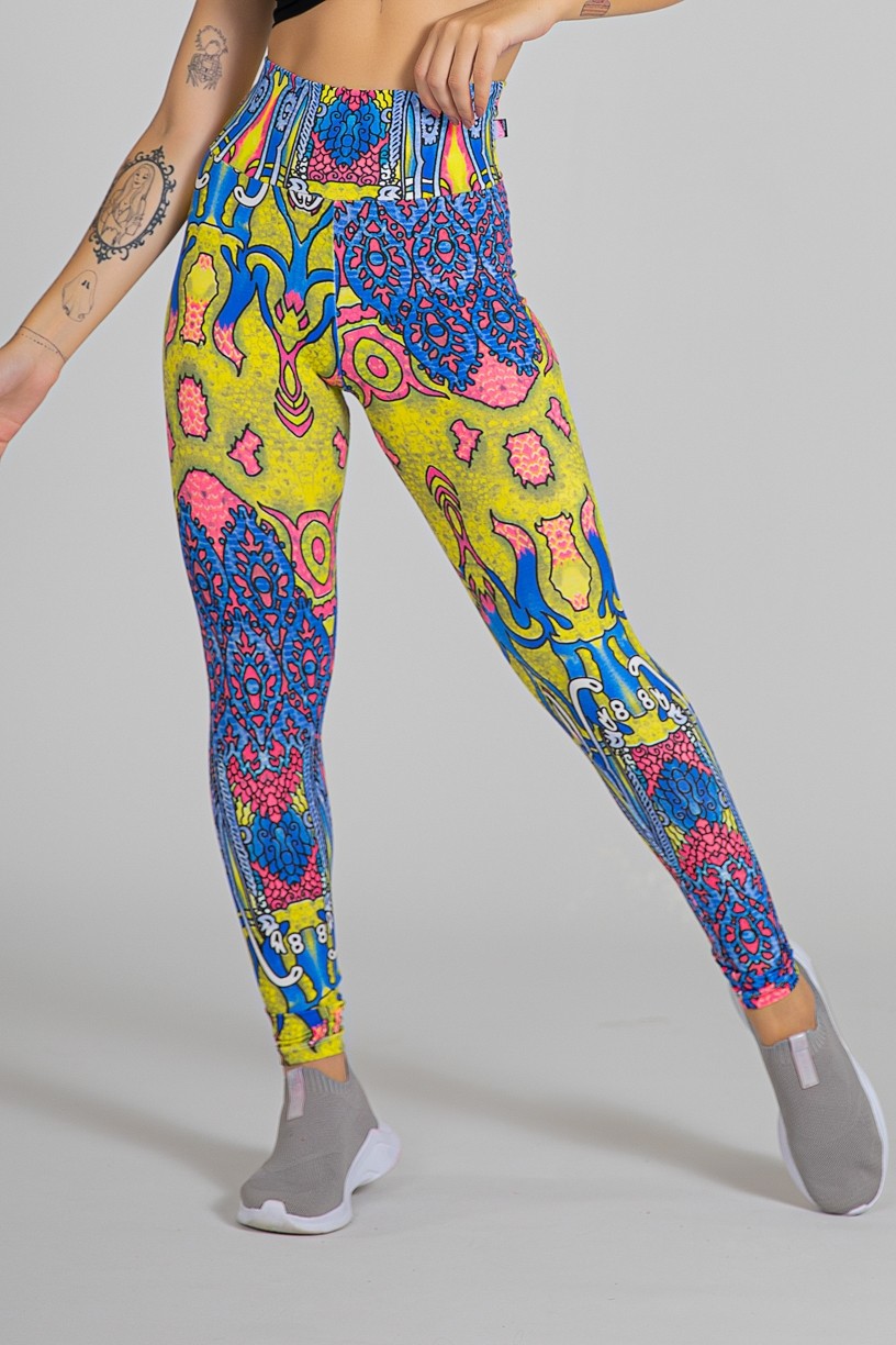 Legging Estampada Indiano Rosa Azul e Amarelo | Ref: KS-F27-067