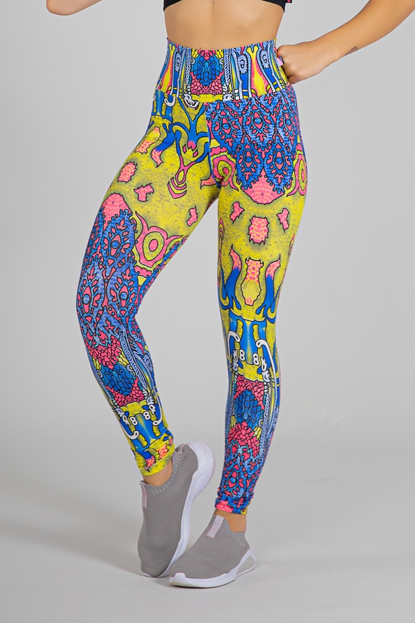 Legging Estampada Indiano Rosa Azul e Amarelo | Ref: KS-F27-067