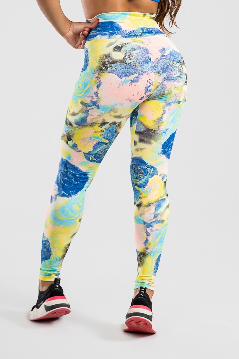 Legging Estampada Rosas Azul Salmão e Verde Água | Ref: KS-F27-090