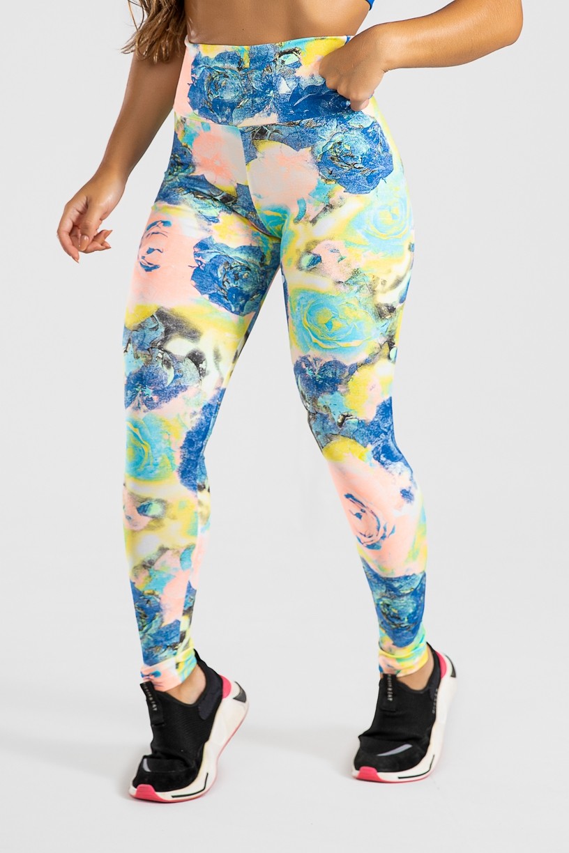 Legging Estampada Rosas Azul Salmão e Verde Água | Ref: KS-F27-090