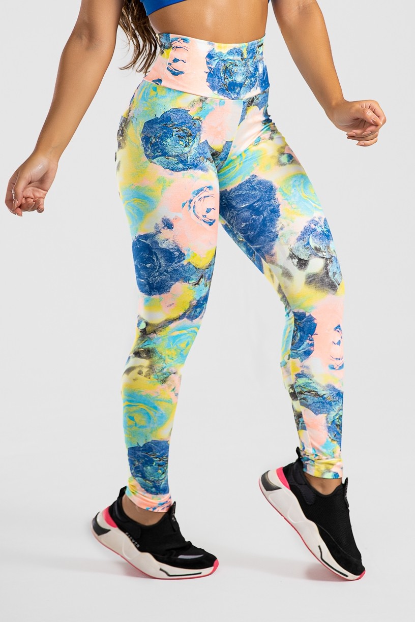 Legging Estampada Rosas Azul Salmão e Verde Água | Ref: KS-F27-090