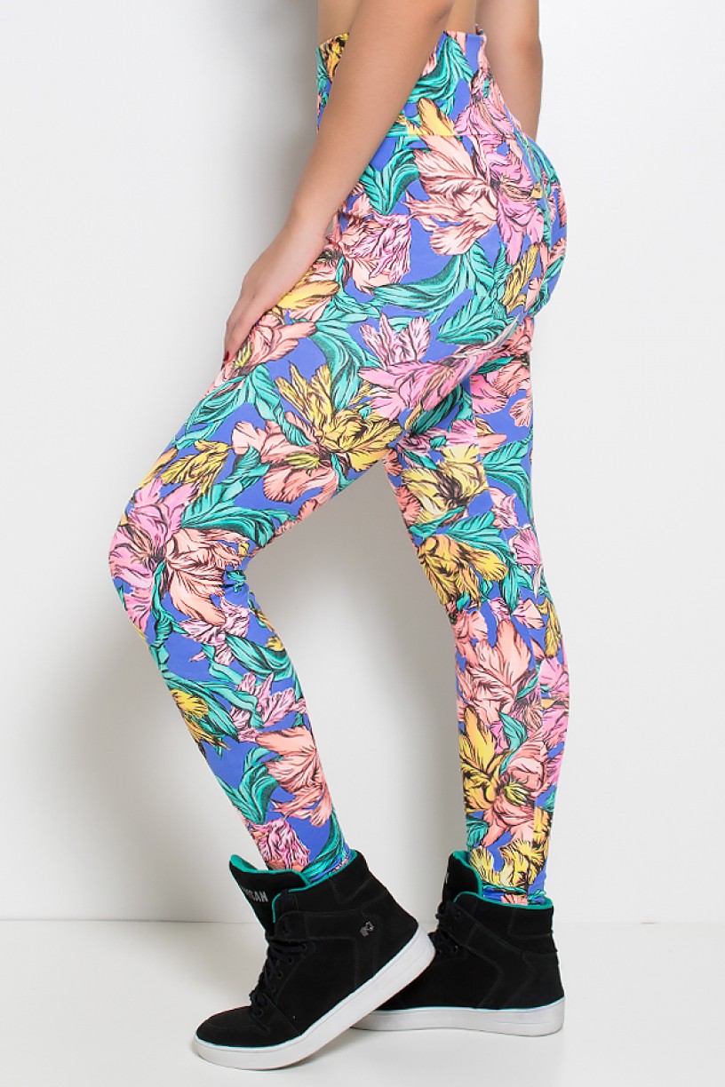 Legging Estampada (Folhas Verde Rosa e Amarelo)  | Ref: KS-F27-103