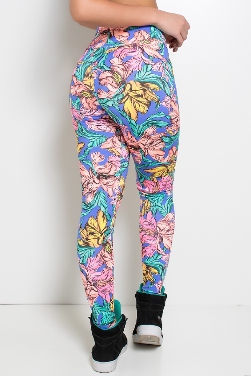 Legging Estampada (Folhas Verde Rosa e Amarelo)  | Ref: KS-F27-103