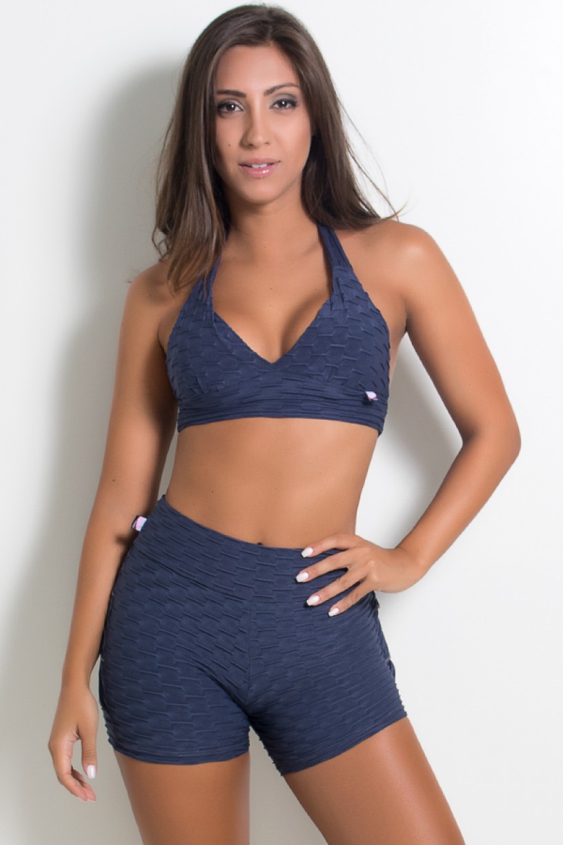 Top Tecido Bolha com Bojo (Azul Marinho) | Ref: KS-F271-005