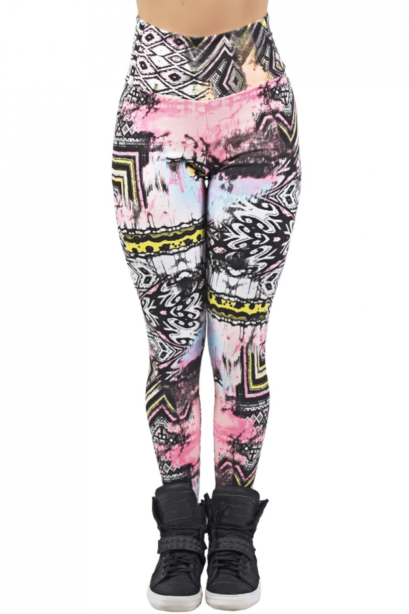 Legging Estampada Abstrato Rosa Amarelo e Preto | Ref: CA484