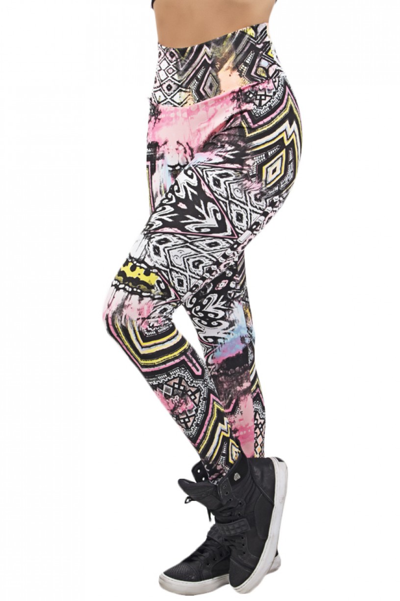 Legging Estampada Abstrato Rosa Amarelo e Preto | Ref: CA484