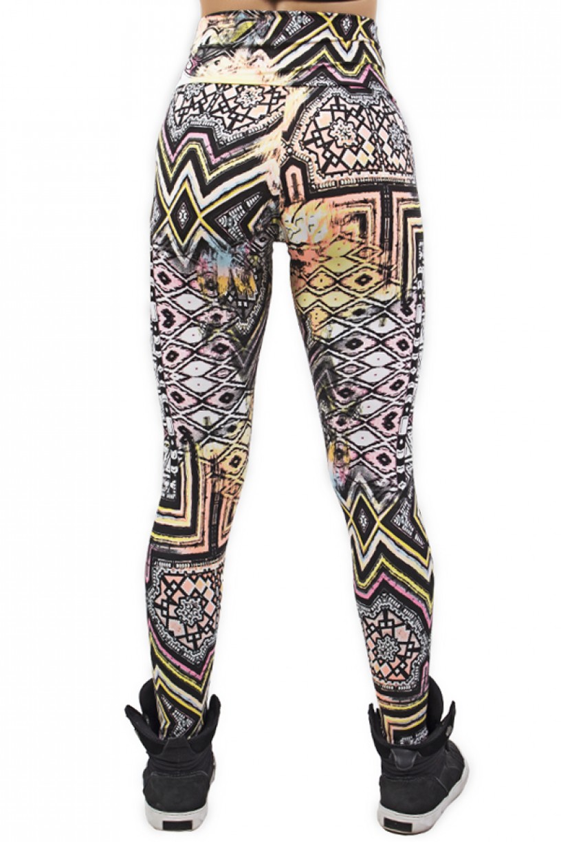 Legging Estampada Abstrato Rosa Amarelo e Preto | Ref: CA484