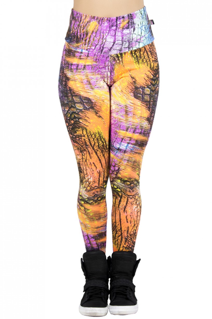 Legging Estampada Escama Preta com Azul Roxo e Laranja Flúor | Ref: CA364