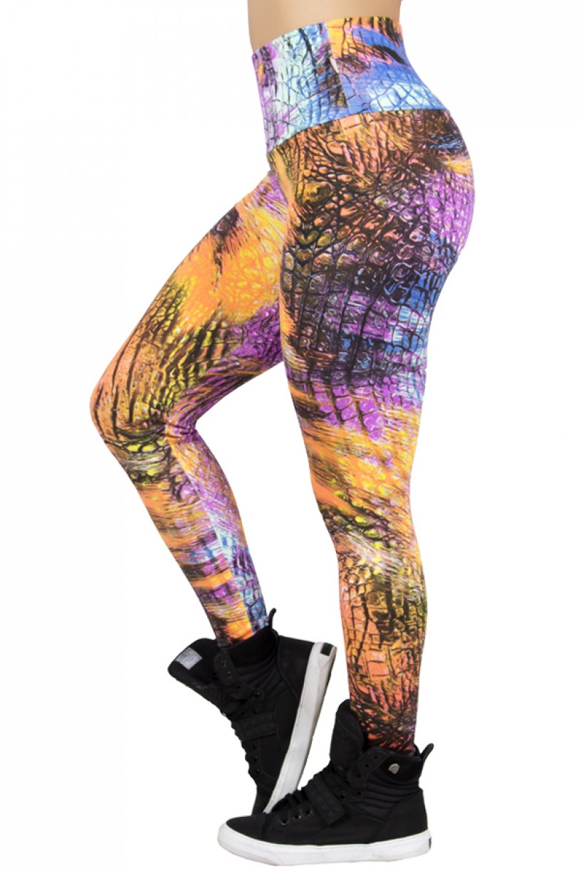 Legging Estampada Escama Preta com Azul Roxo e Laranja Flúor | Ref: CA364