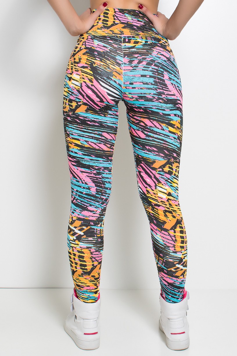 Legging Estampada (Amarelo Azul e Rosa com Rabiscos Pretos) | Ref: KS-F27-110