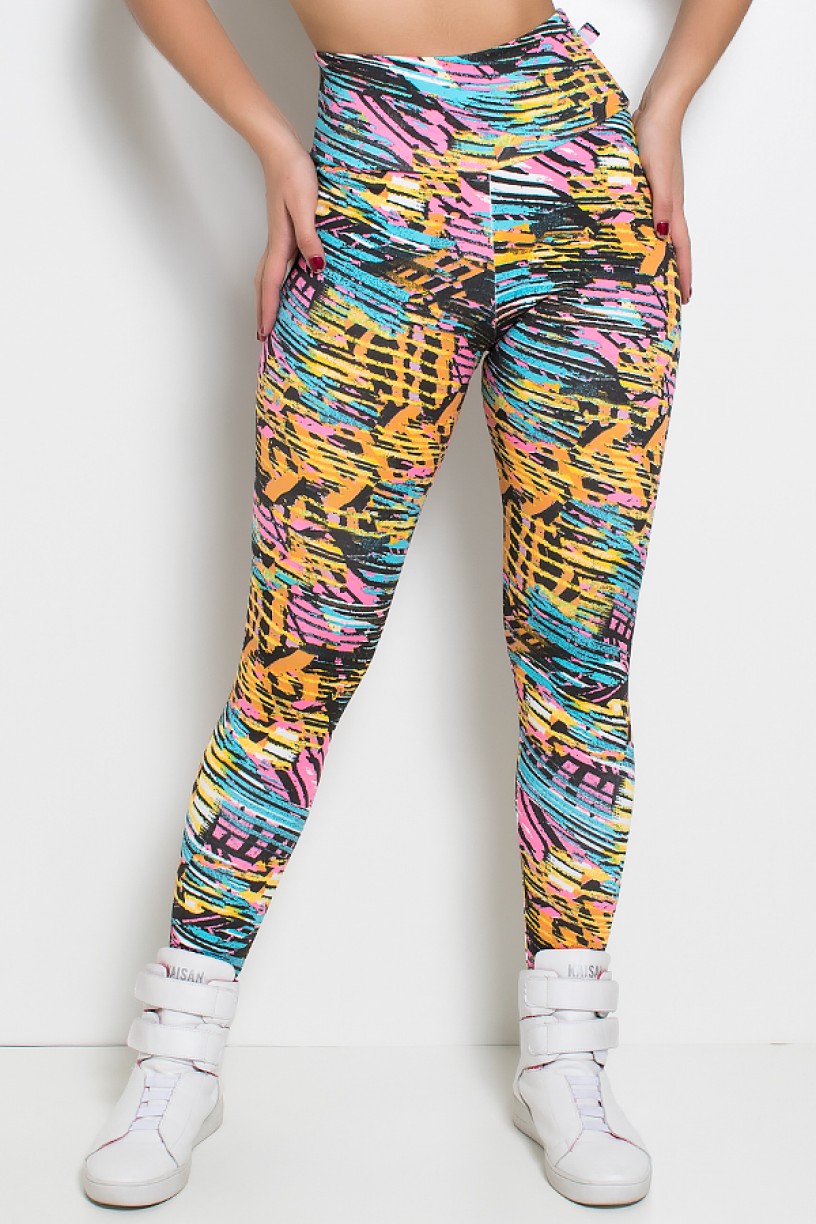 Legging Estampada (Amarelo Azul e Rosa com Rabiscos Pretos) | Ref: KS-F27-110