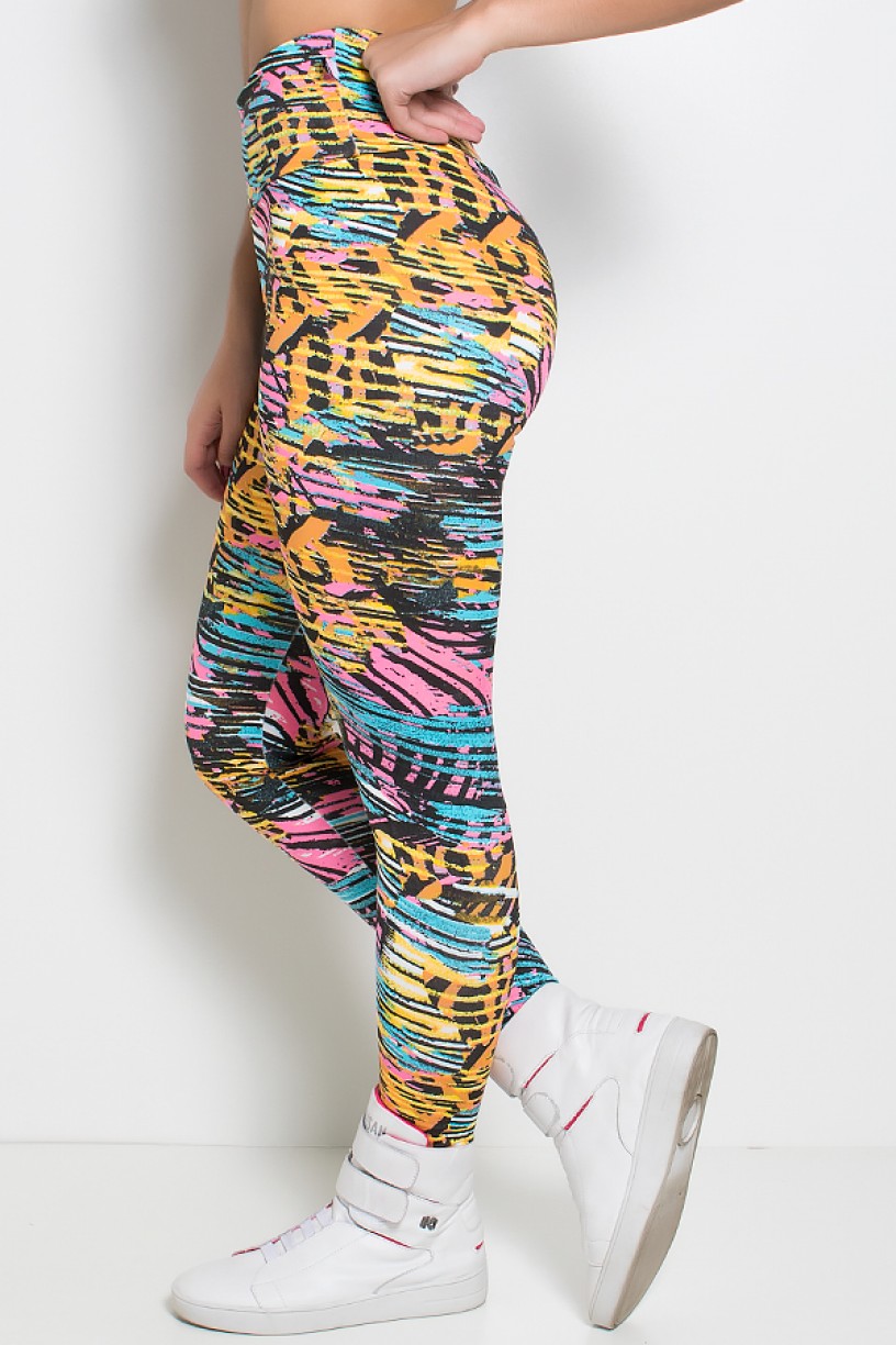 Legging Estampada (Amarelo Azul e Rosa com Rabiscos Pretos) | Ref: KS-F27-110