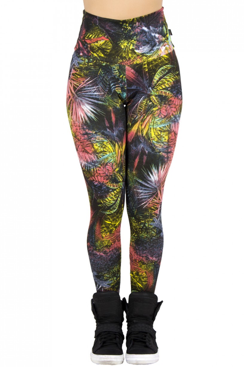 Legging Estampada Preto com Folhagem Colorida | Ref: CA253