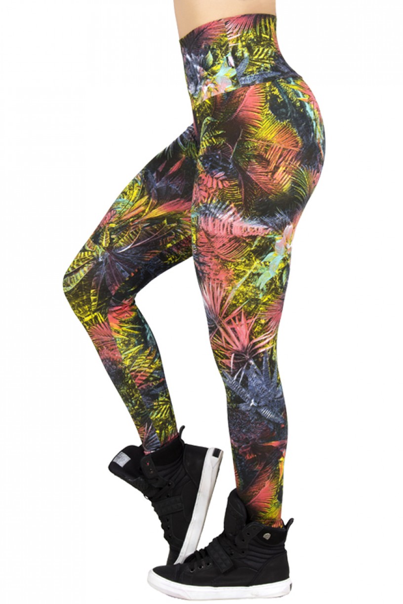 Legging Estampada Preto com Folhagem Colorida | Ref: CA253