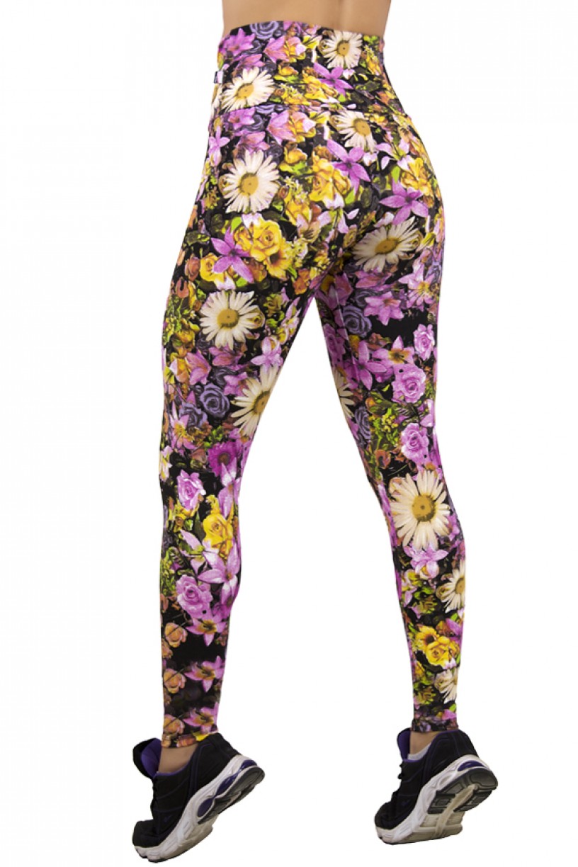 Legging Estampada Floral Lilás e Amarelo