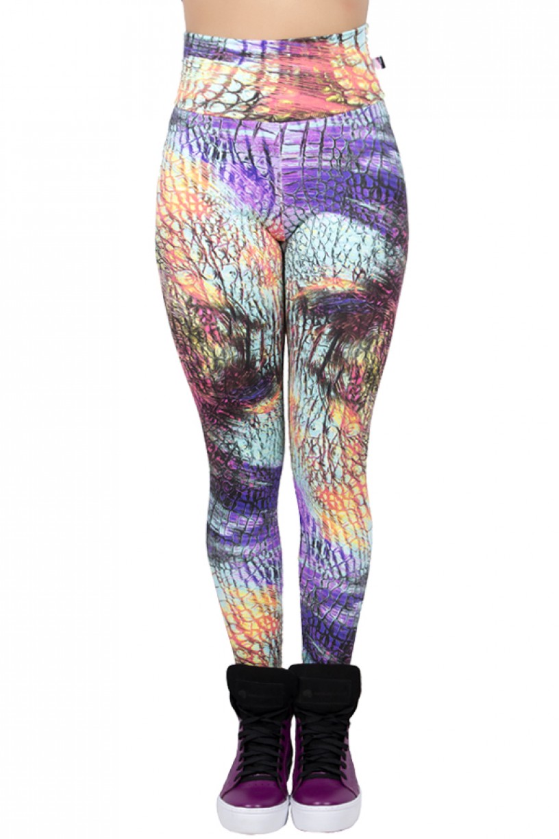 Legging Estampada Escama Preta com Roxo Laranja e Verde | Ref: CA431