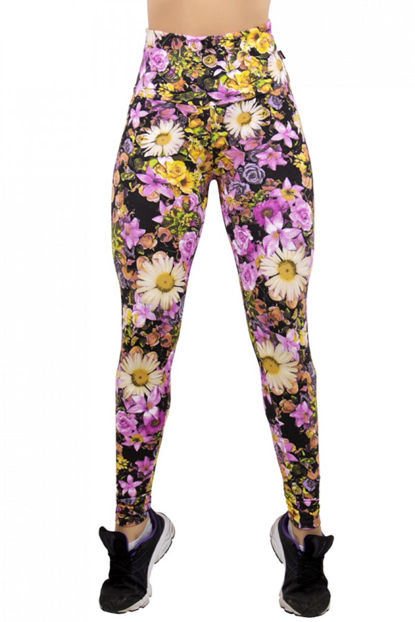 Legging Estampada Floral Lilás e Amarelo