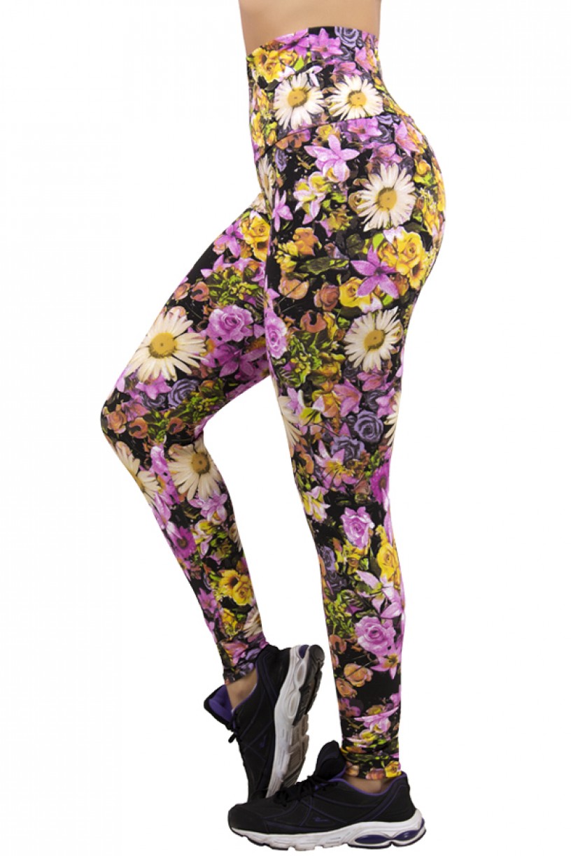 Legging Estampada Floral Lilás e Amarelo