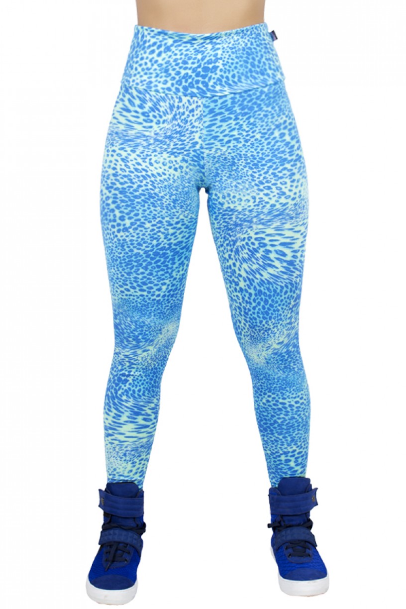 Legging Estampada Oncinha Azul com Verde Fluorescente | Ref: CA395