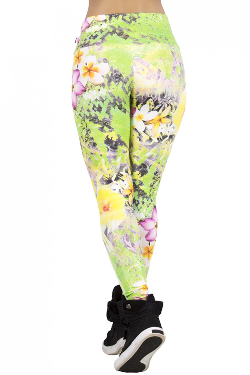 Legging Estampada Flor Branca e Laranja com Folha Verde e Amarela | Ref: CA165 