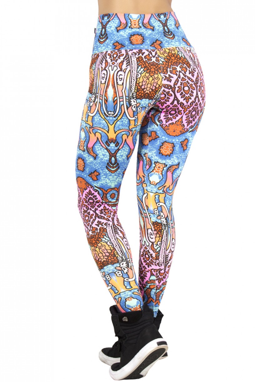 Legging Estampada Indiano Azul Rosa e Laranja | Ref: CA411