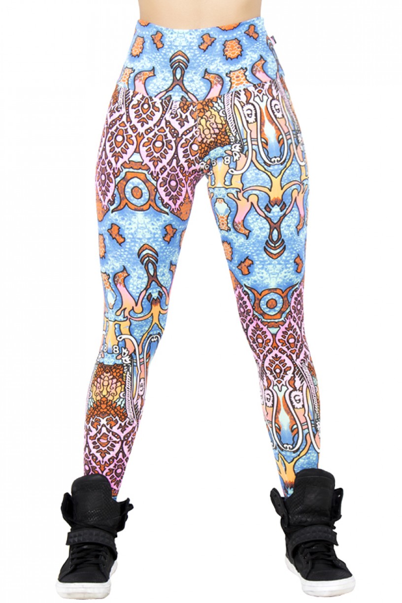 Legging Estampada Indiano Azul Rosa e Laranja | Ref: CA411