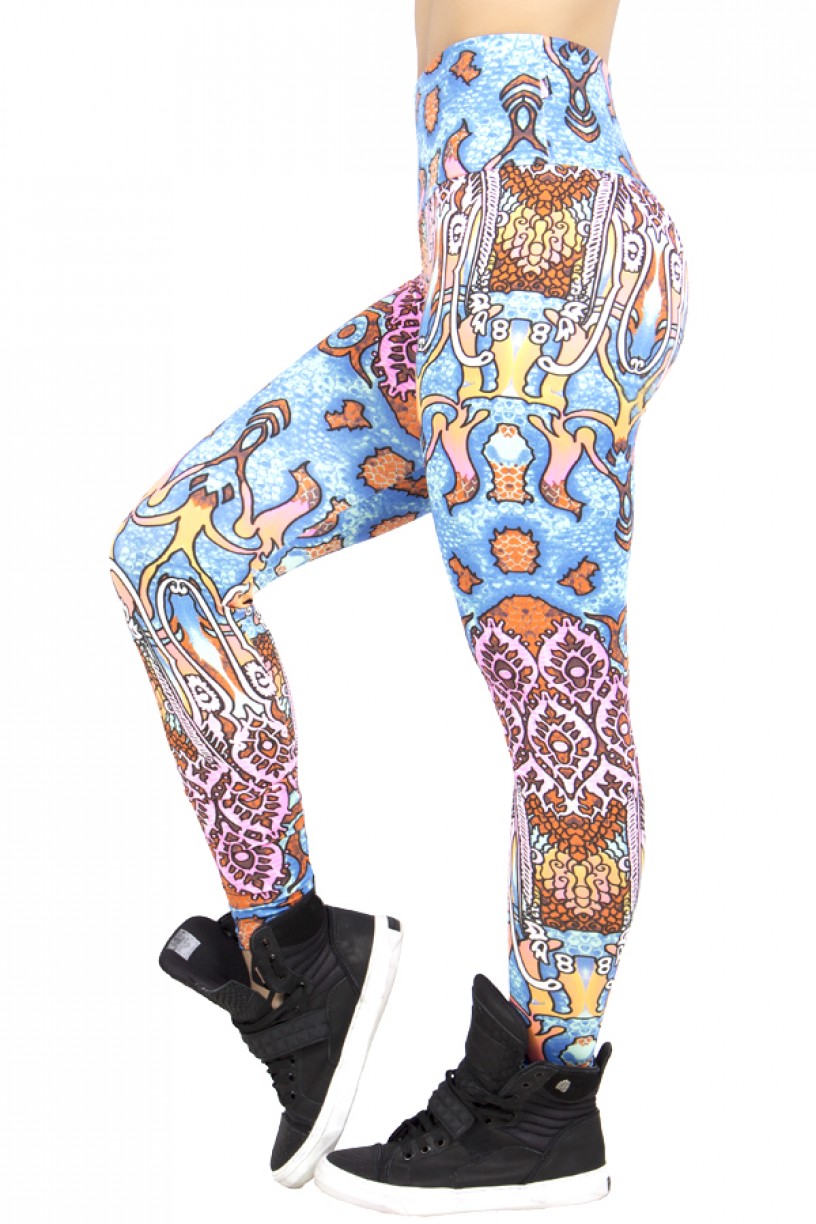 Legging Estampada Indiano Azul Rosa e Laranja | Ref: CA411