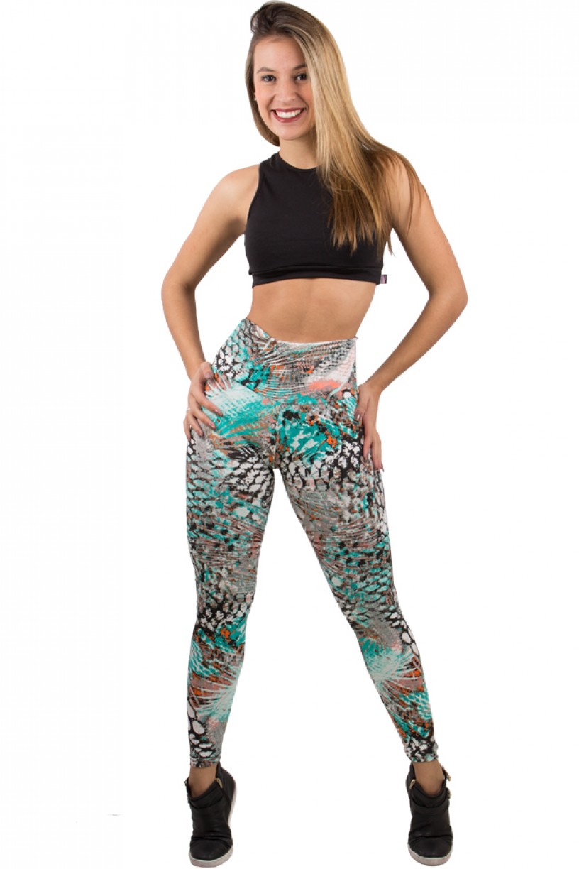 Legging Estampada Escama Branca e Azul