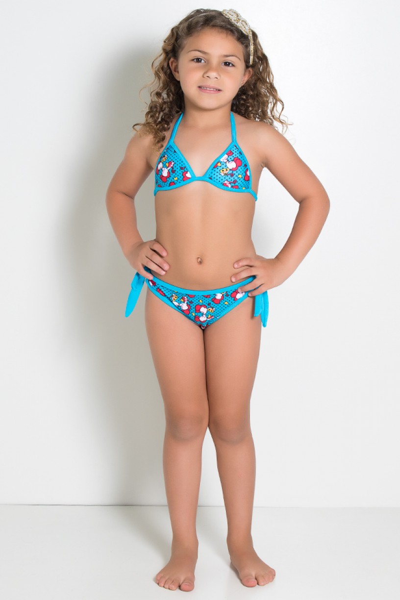 Biquini Infantil Estampado com Bojo (Azul com Ratinhos Vermelhos) | Ref: DVBQ29-004 