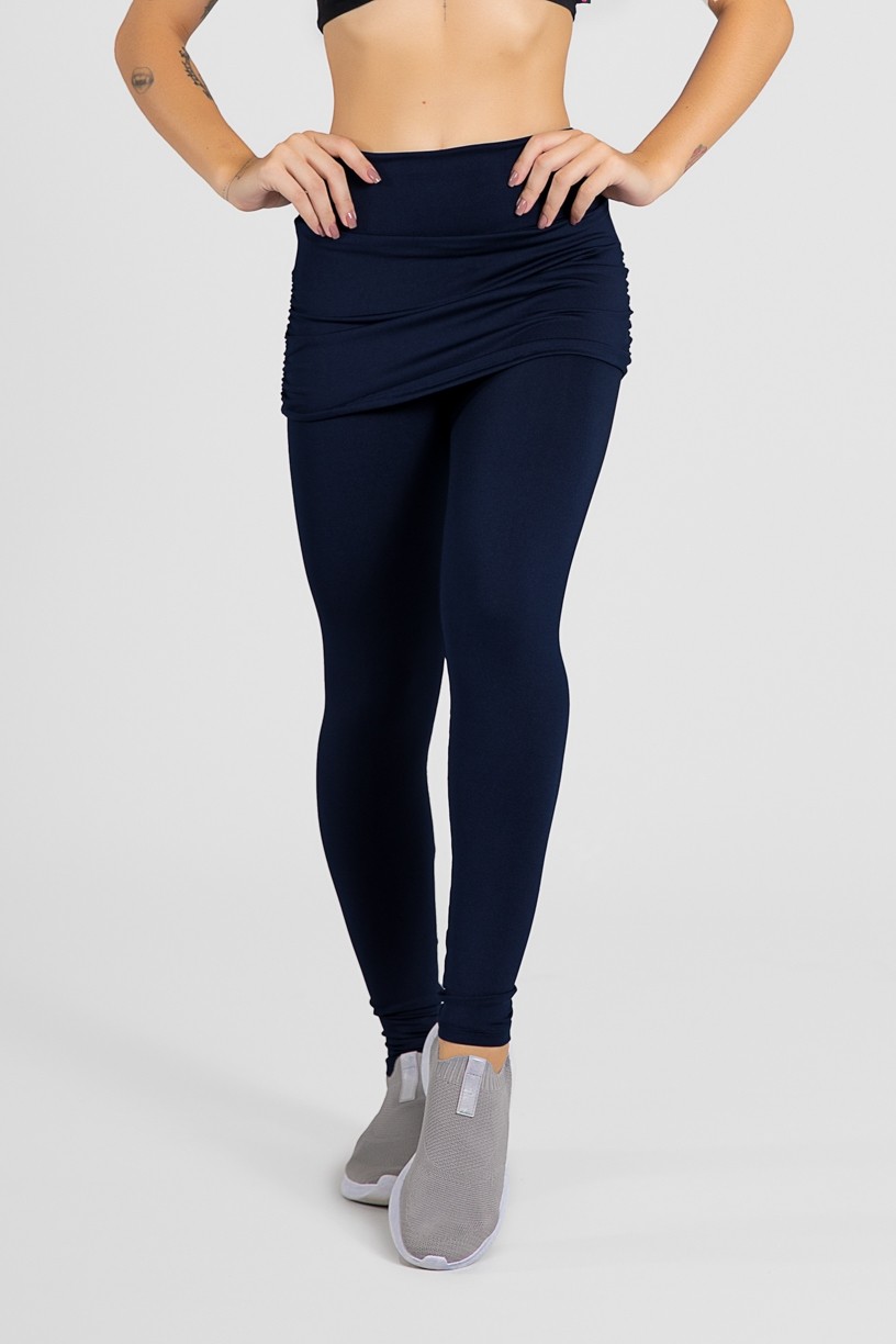 Calça Legging Lisa com Saia Franzida (Azul Marinho) | Ref: KS-F315-001