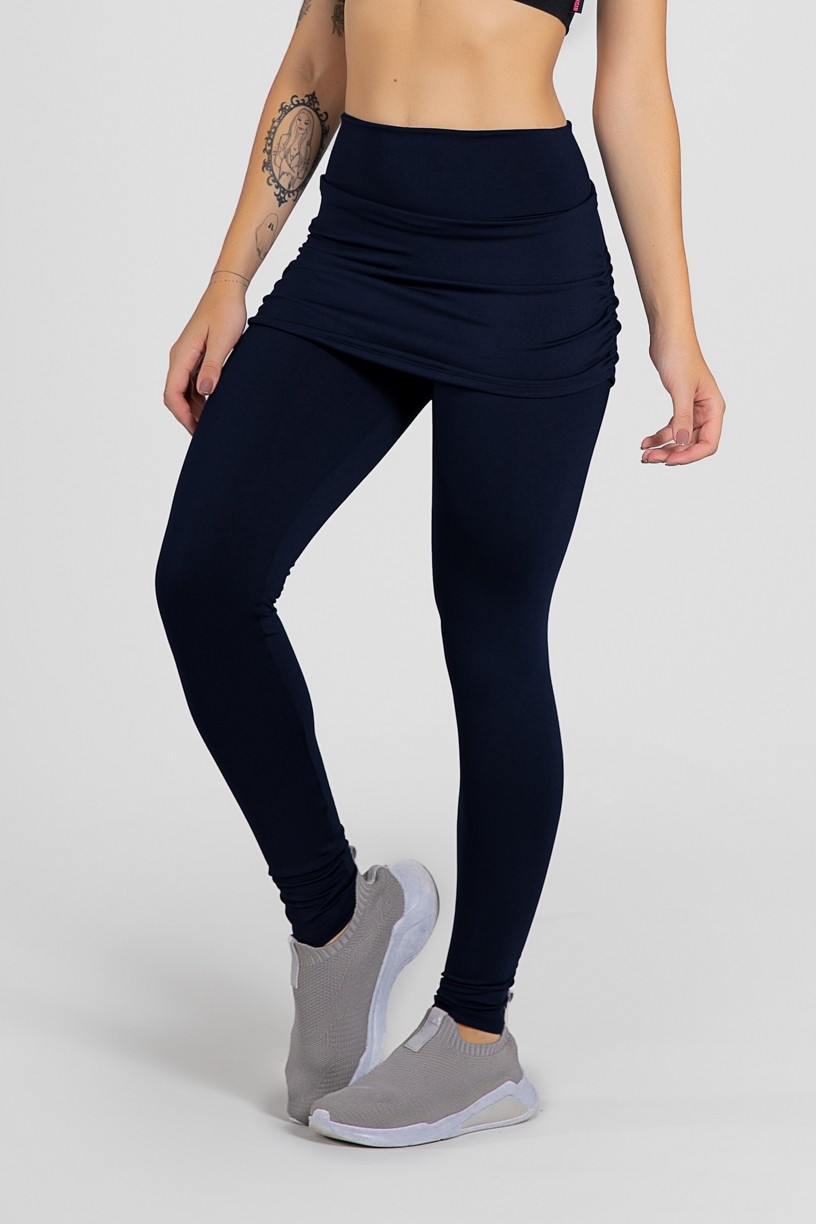 Calça Legging Lisa com Saia Franzida (Azul Marinho) | Ref: KS-F315-001