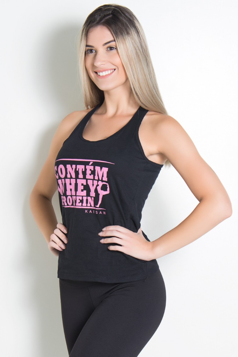 Camiseta de Malha Nadador (Contém whey protein) (Preto) | Ref: KS-F317-001 